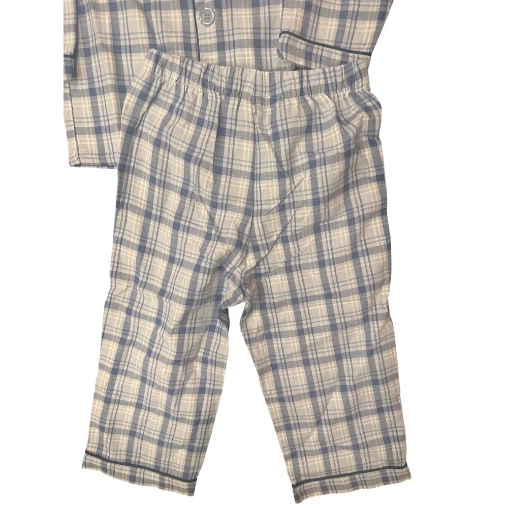 Petite Plume Boys Seafarer Tartan Pajama Set Blue White Plaid Size 2 SPJST102